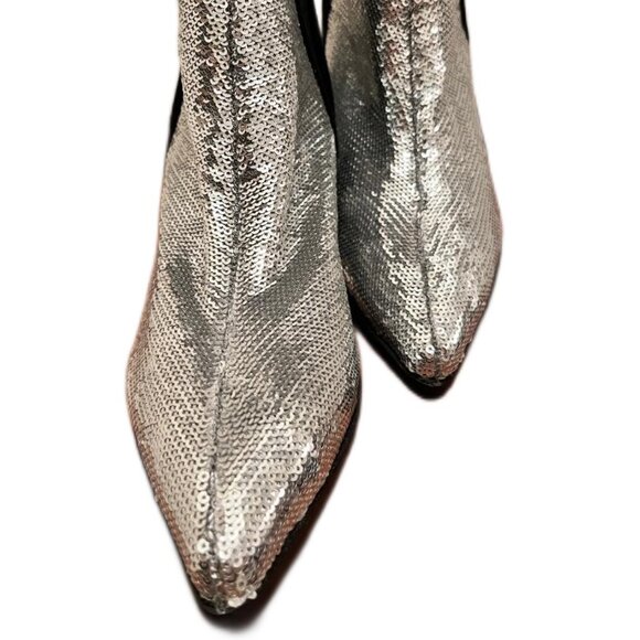 Women's So Me Silver Sequin Party Holiday Ankle Boots New without box size 7 - Picture 2 of 6